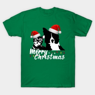 Merry Christmas Pet Lovers with Santa Claus Hat T-Shirt